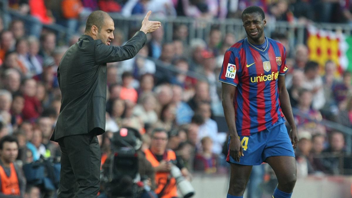 Yaya Touré y Pep Guardiola, en su etapa en el FC Barcelona