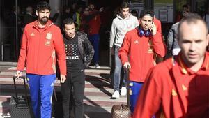 La selección española al aterrizar en el aeropuerto Adolfo Suárez Madrid-Barajas