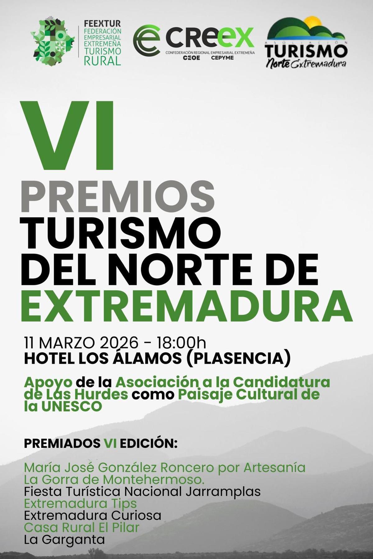 Cartel de la VI gala de premios del turismo del norte de Extremadura, en Plasencia.