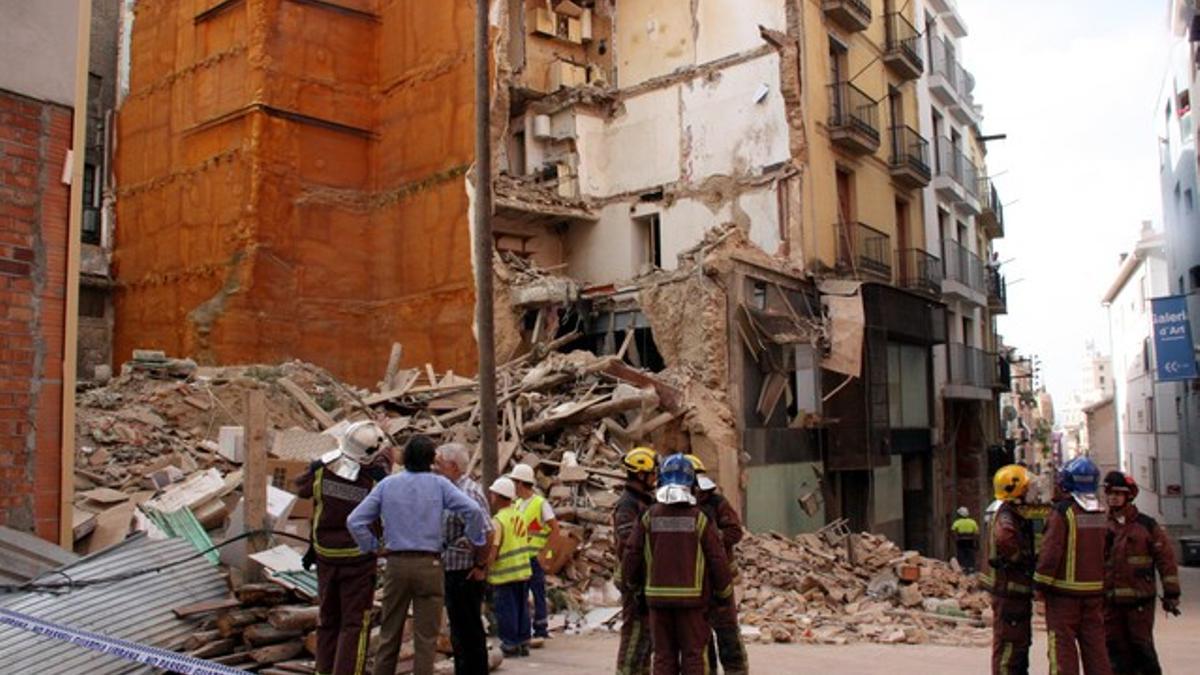 Edificio hundido en el centro de Lleida.