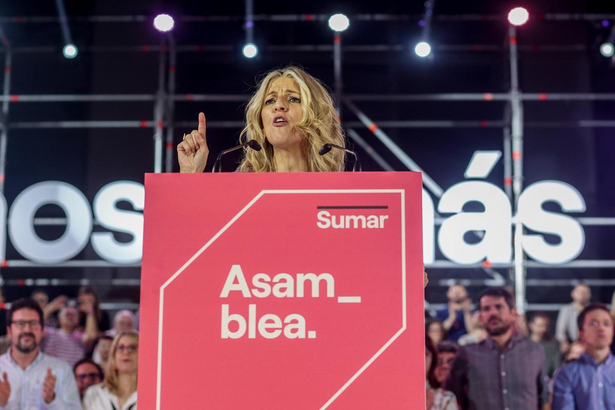 Yolanda Díaz interviene en la Asamblea fundacional de Sumar, el pasado marzo.