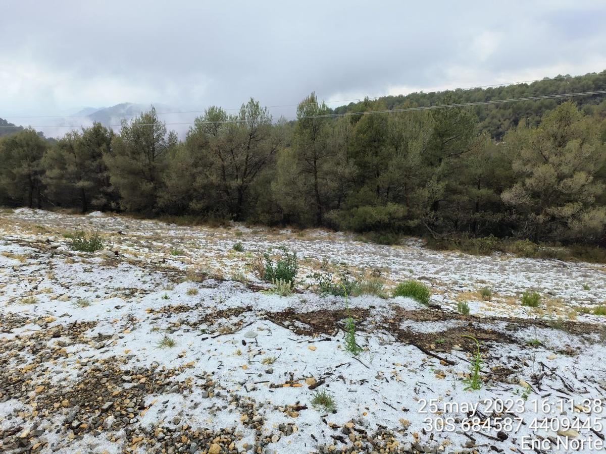 El granizo este jueves en el Cerro Simón, de Andilla.