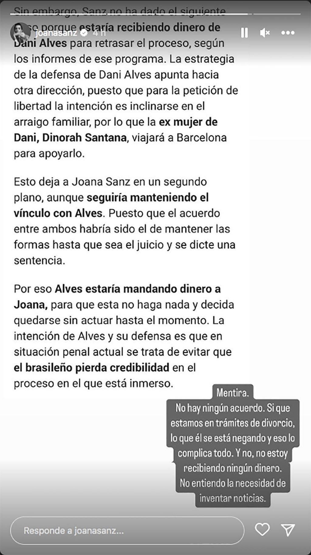 Historia de Instagram de Joana Sanz