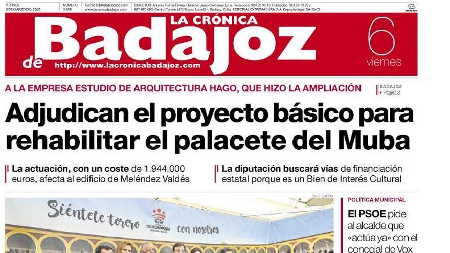 Esta es la portada de LA CRÓNICA DE BADAJOZ correspondiente al día 6 de marzo del 2020