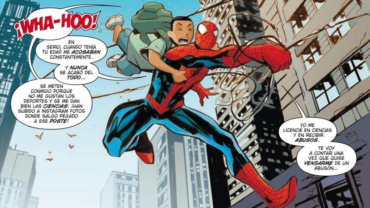 Viñeta del cómic de Spiderman contra el acoso escolar, publicado por Panini.