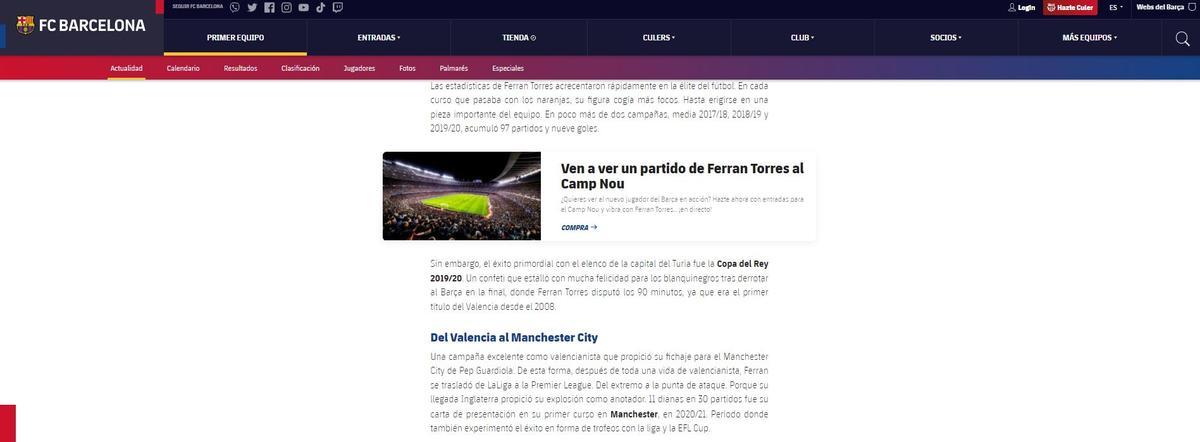 Comunicado FC Barcelona sobre Ferran