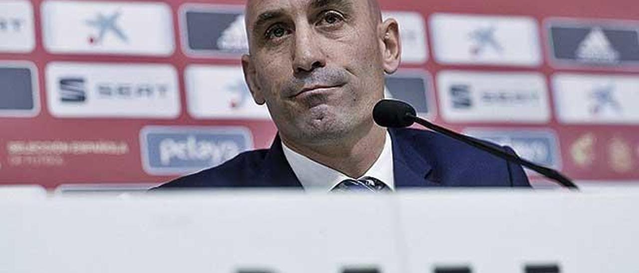 Luis Rubiales, durante la rueda de prensa en la que anunció la vuelta de Luis Enrique a la selección.