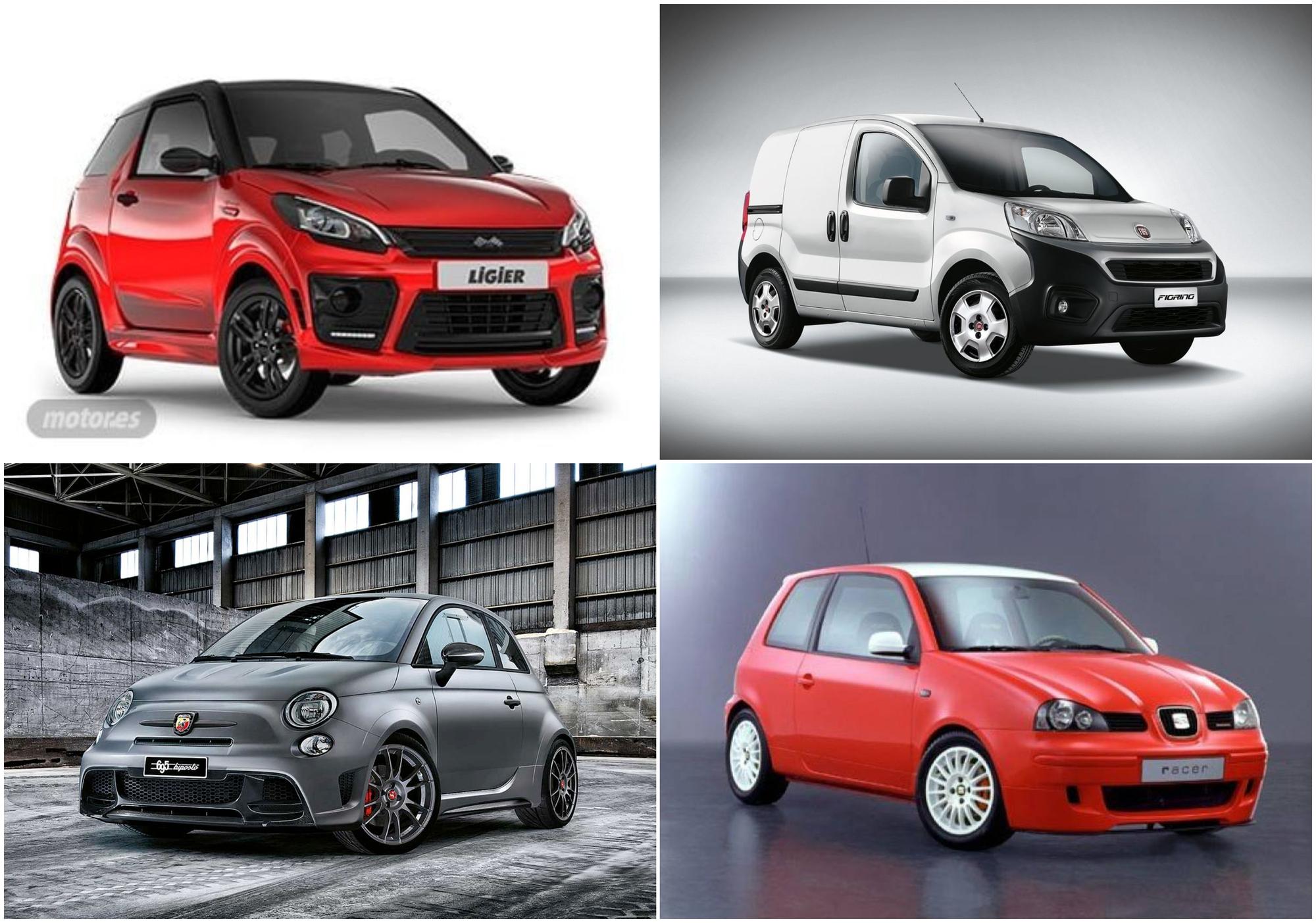 D&#039;esquerra a dreta, un Ligier-JS, la furgonetes FIAT-Fiorin i els compactes Abarath 500 i Seat Arosa