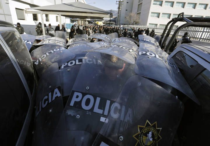 Police block the entrance to the Topo Chico prison in Monterrey