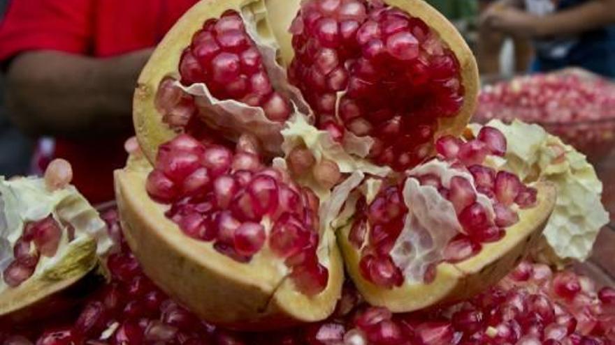 Vacas que proporcionan leche artesanal en Elche y al lado, granada, uva, almendra y chocolate, que son los próximos alimentos que se someterán a estudio.