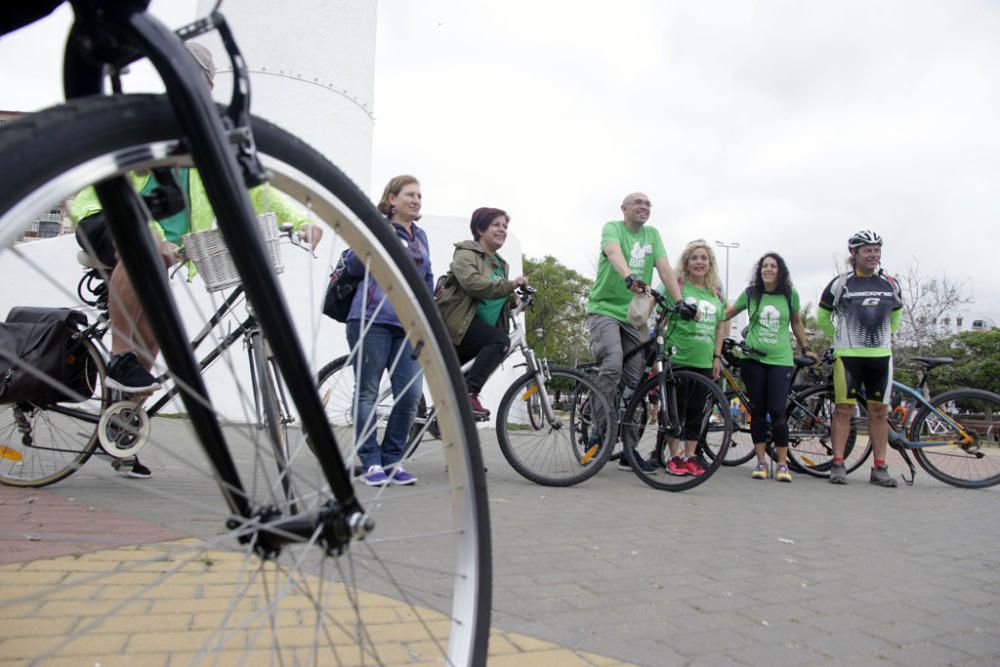 La plataforma que demanda un gran espacio verde en la ciudad protagoniza una marcha ciclista este sábado, con el apoyo de miembros de IU y Podemos, desde el parque Huelin hasta los terrenos de Repsol.