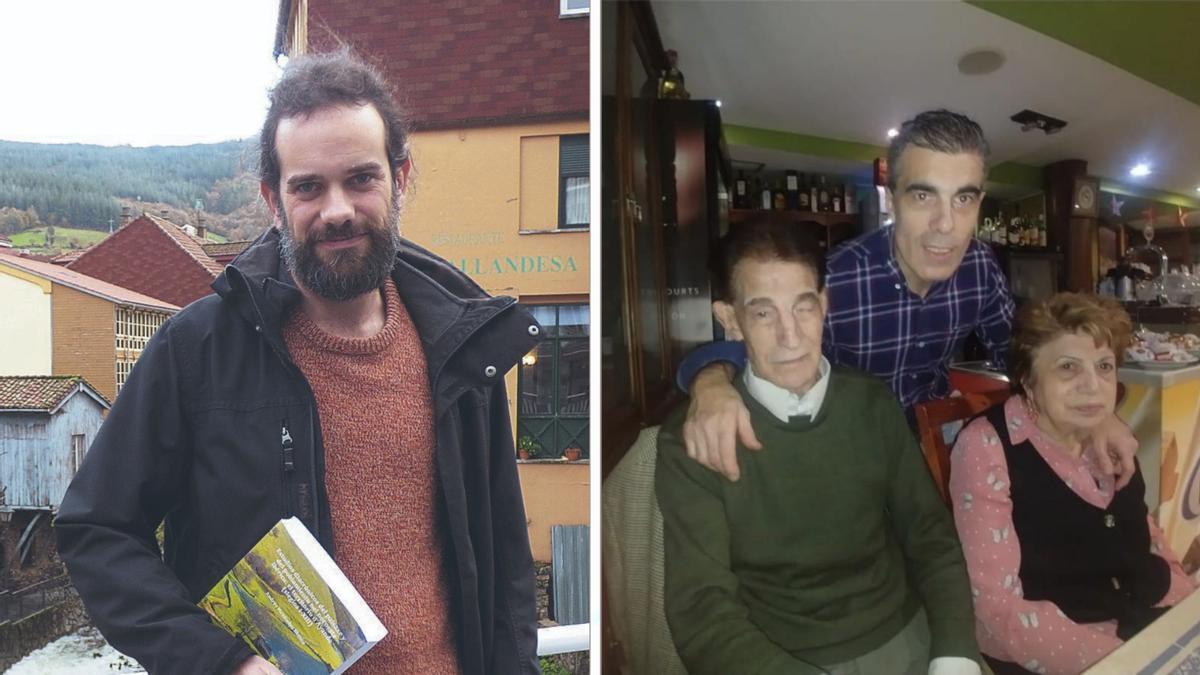 A la izquierda, Andrés Menéndez y, a la derecha, el hostelero belmontín junto a sus padres.