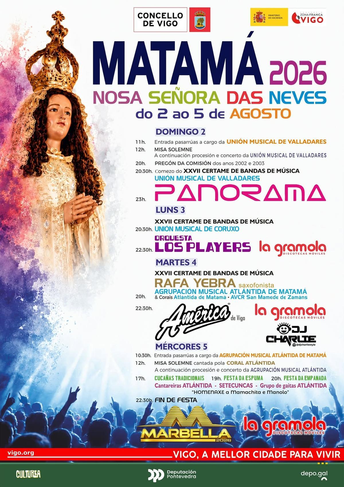 Cartel de las fiestas de Matamá este 2026.