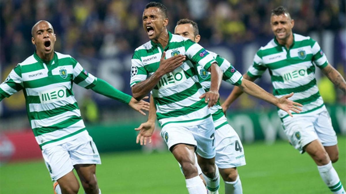 Nani celebra el gol que adelantaba al Sporting ante el Maribor