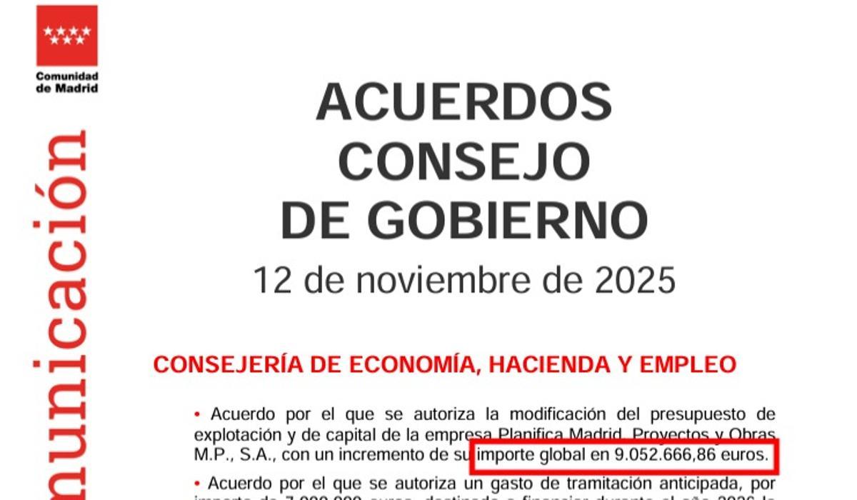 Acuerdo Comunidad de Madrid sobre Planifica Madrid