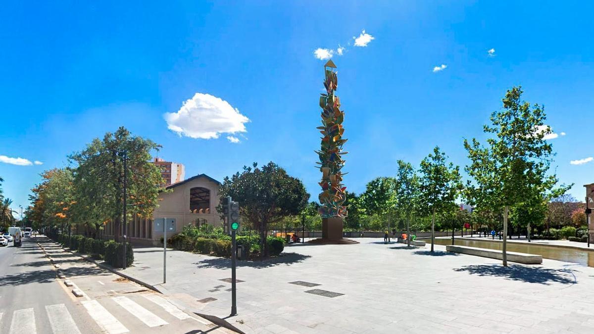 Recreació de l'obra 'El monòlit' en el seu futur emplaçament al Parc Central