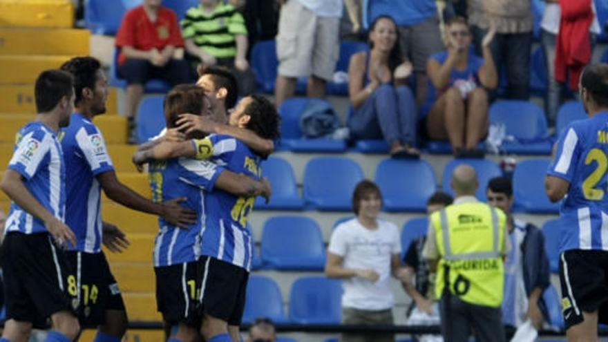 Momento en el que los jugadores del Hércules celebran el único gol marcado en el encuentro