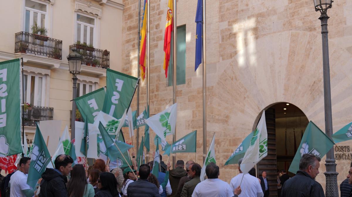 Concentración de los sindicatos de la enseñanza concertada y la privada frente a las Cortes