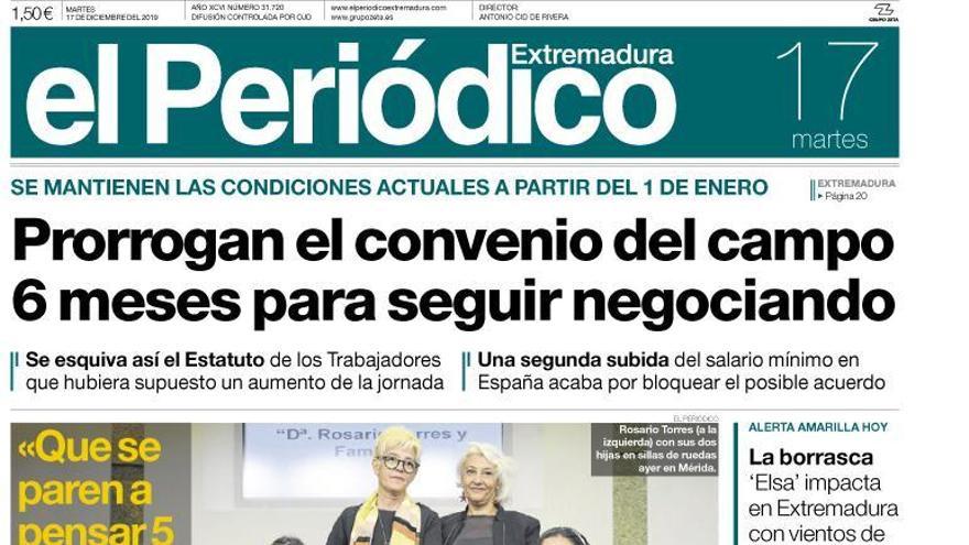 Esta es la portada de EL PERIÓDICO EXTREMADURA correspondiente al día 17 de diciembre del 2019