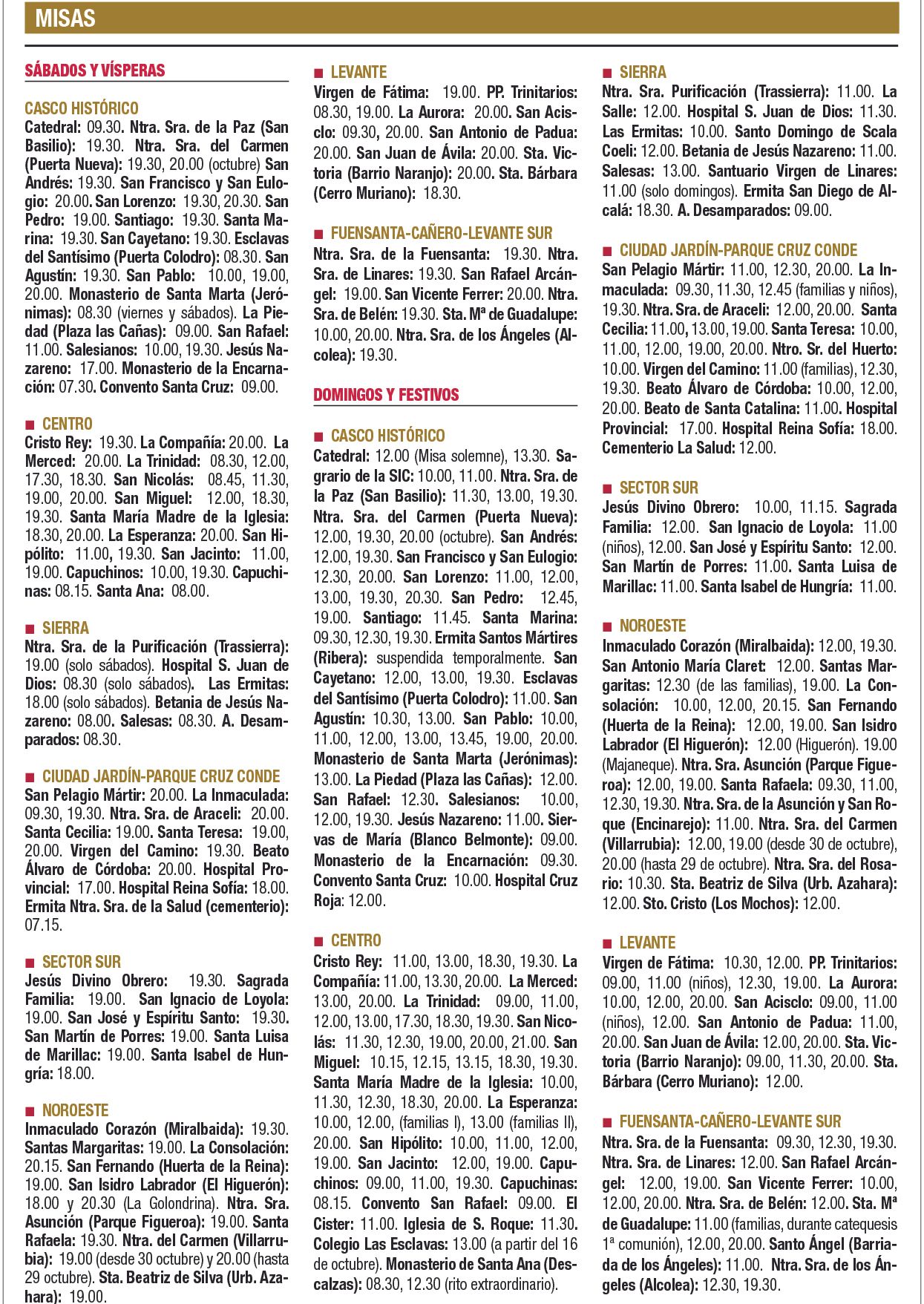 Horarios de misas invierno en Córdoba - Diario Córdoba Horarios de misas invierno en Córdoba - Diario Córdoba