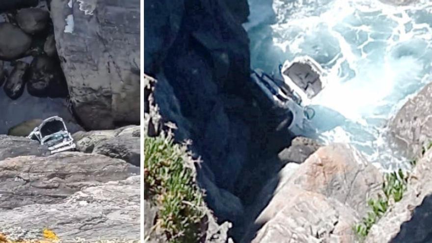 Así quedó el coche del vecino de Narón que murió tras precipitarse al volante por los acantilados de Valdoviño