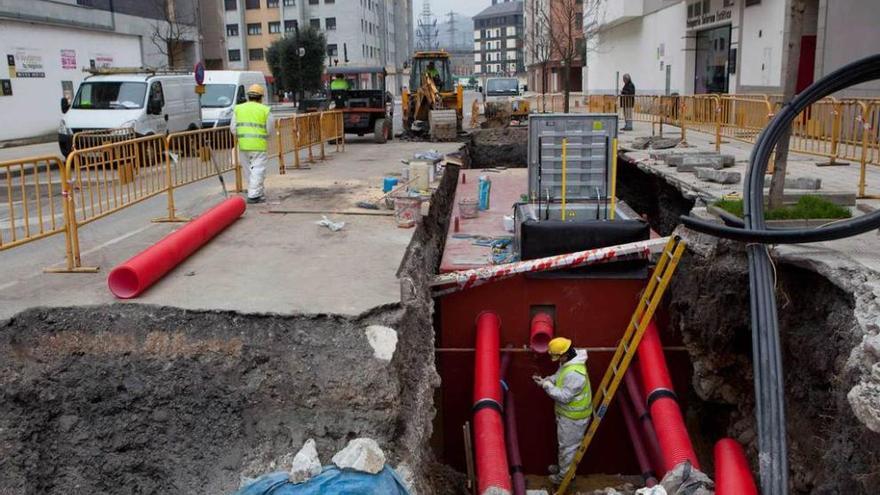 Obras del soterramiento de Feve en Langreo a su paso por La Felguera.