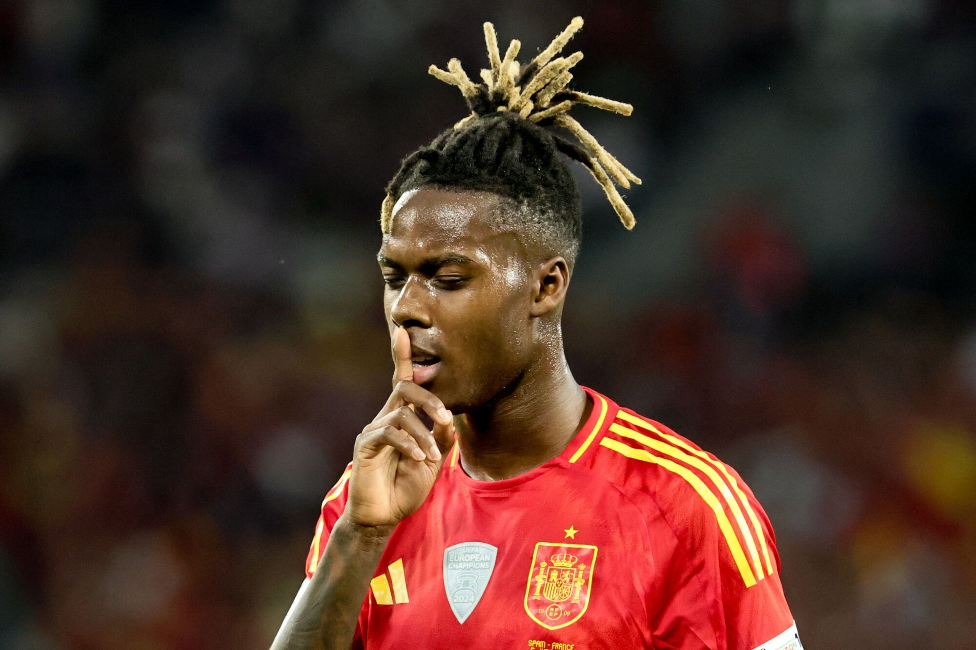 Stuttgart (Germany), 05/06/2025.- Spain’s Nico Williams celebrates scoring the 1-0 goal during the UEFA Nations League semi-final soccer match between Spain and France, in Stuttgart, Germany, 05 June 2025.  (Francia, Alemania, España) EFE/EPA/RONALD WITTEK