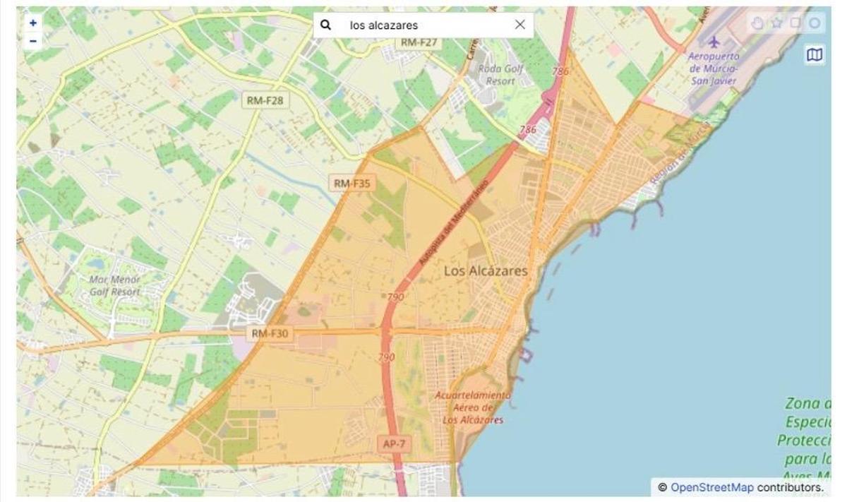 Mapa de zona en riesgo en Los Alcázares