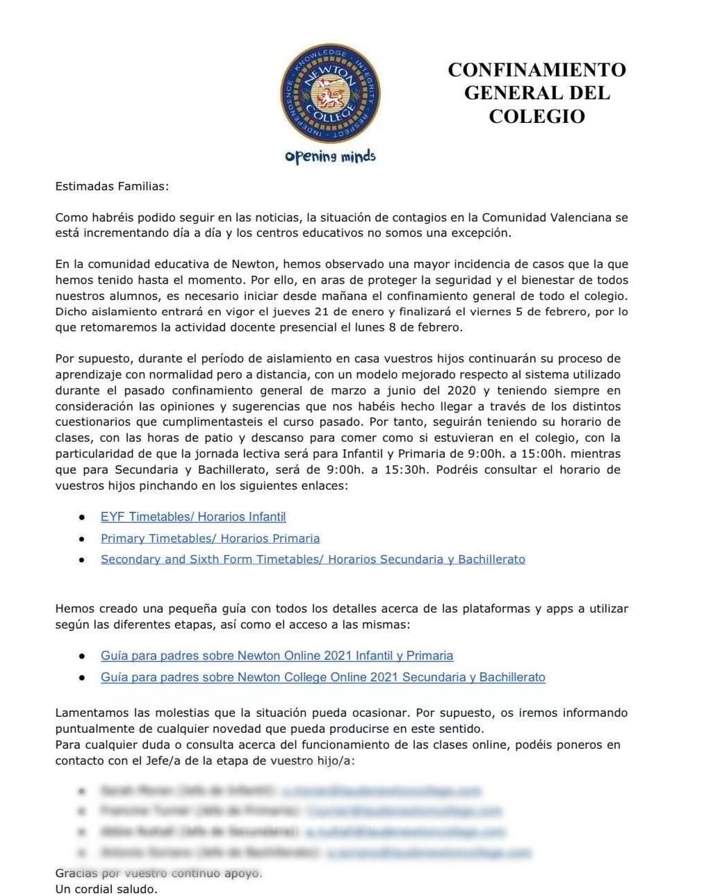 Comunicado del Newton College