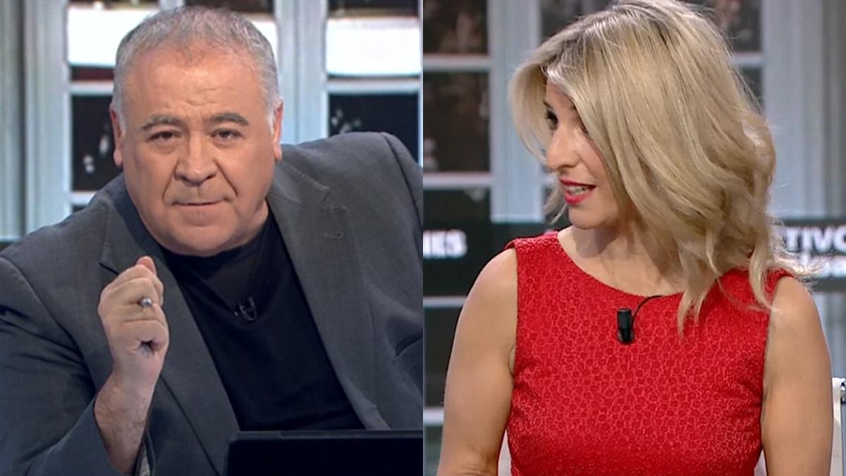 Momento surrealista en 'ARV': ¿cómo acabaron los labios rojos Yolanda Diaz en la solapa de la chaqueta de Ferreras?