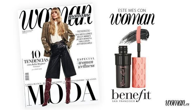 Bodegón revista Woman Madame Figaro noviembre más regalo máscara de pestañas de Benefit