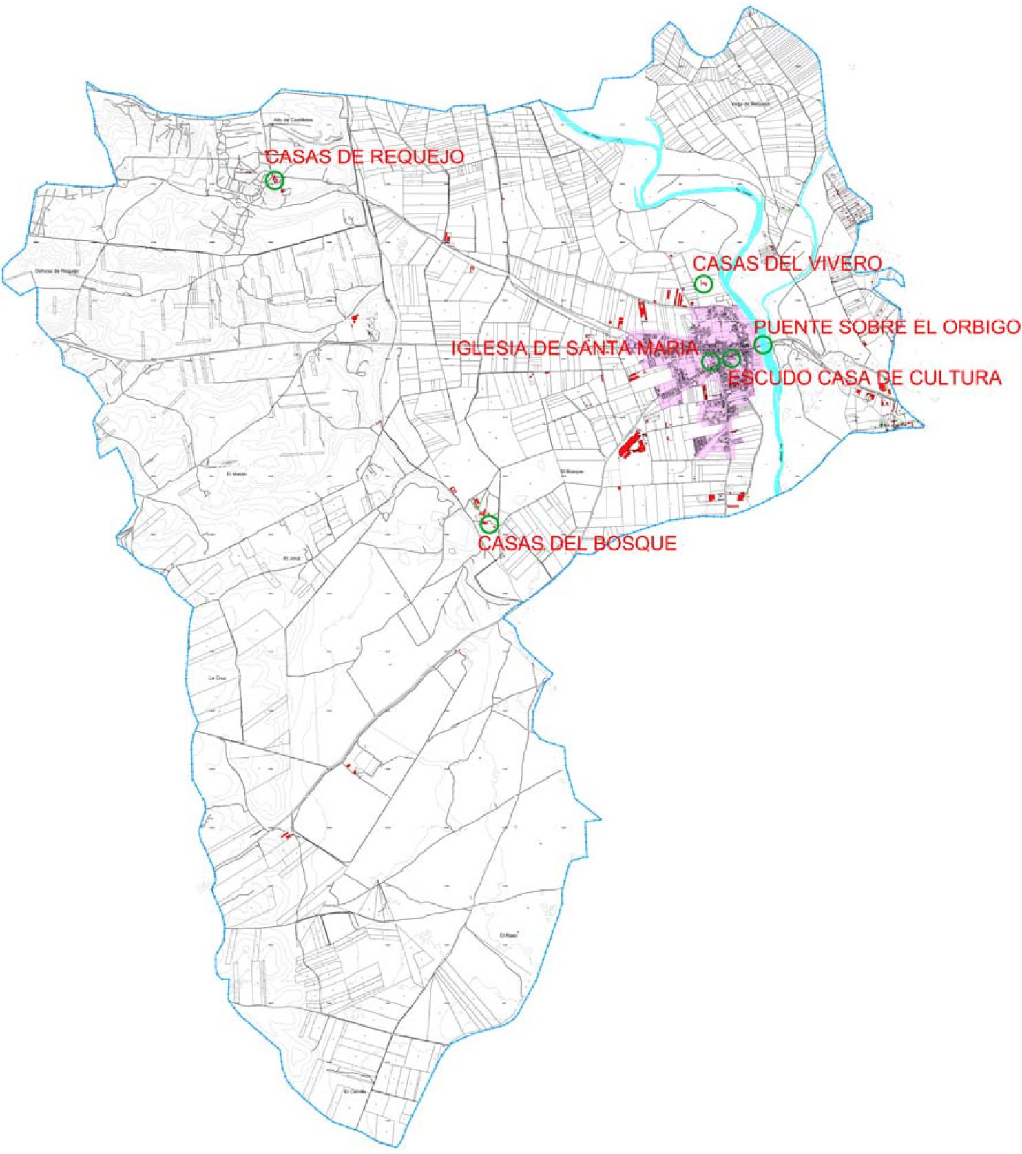 Ubicación de los edificios protegidos.