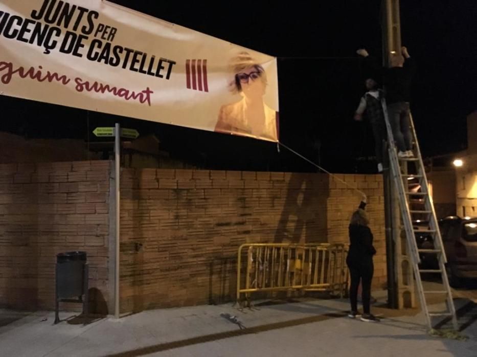 Penjada de cartells de Junts per Catalunya al Bage