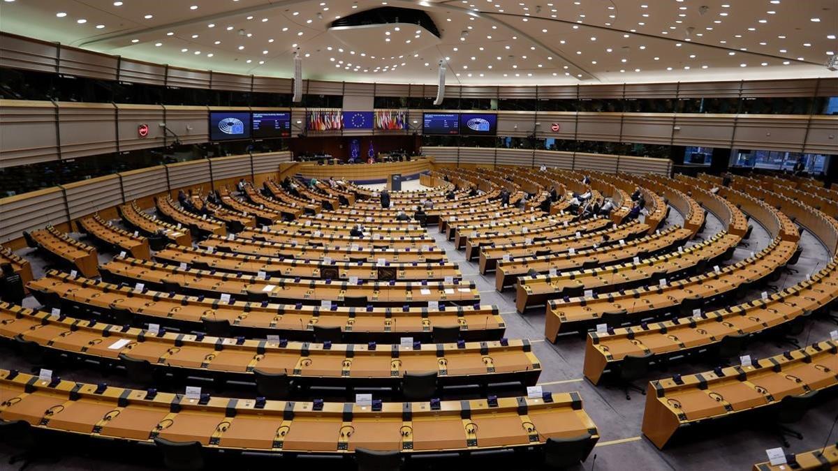 Vista del hemiciclo del Parlamento Europeo durante el pleno del pasado 8 de octubre.