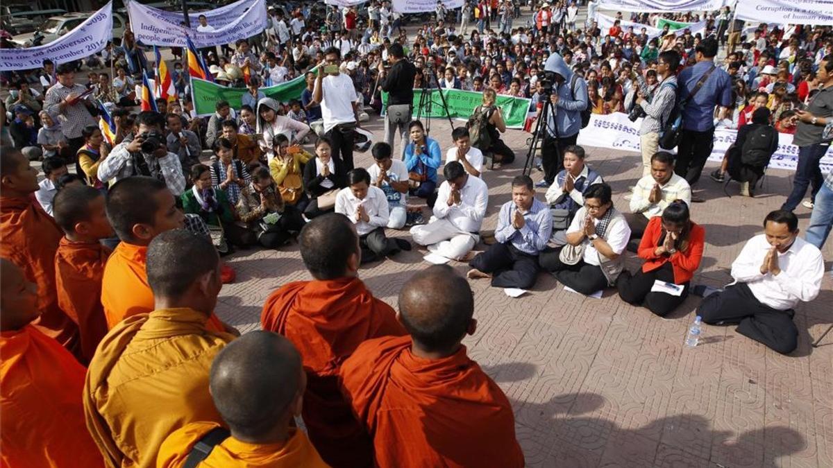 Concentración en favor de los derechos humanos en Phnom Penh, Camboya.