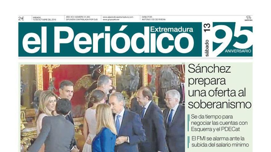 Esta es la portada de EL PERIÓDICO EXTREMADURA correspondiente al día 13 de octubre del 2018