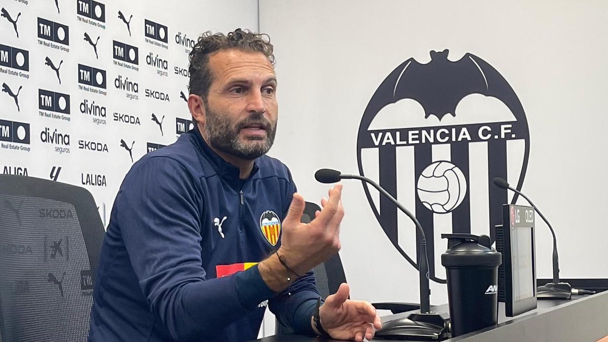 Rubén Baraja, en sala de prensa en la previa del partido ante el Espanyol.