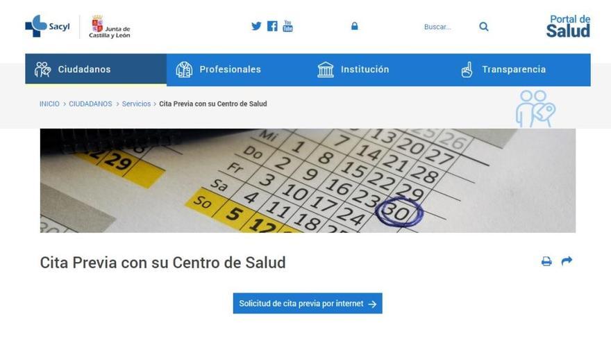 Portal web de la Junta de Castilla y León para solicitar cita previa con el médico.