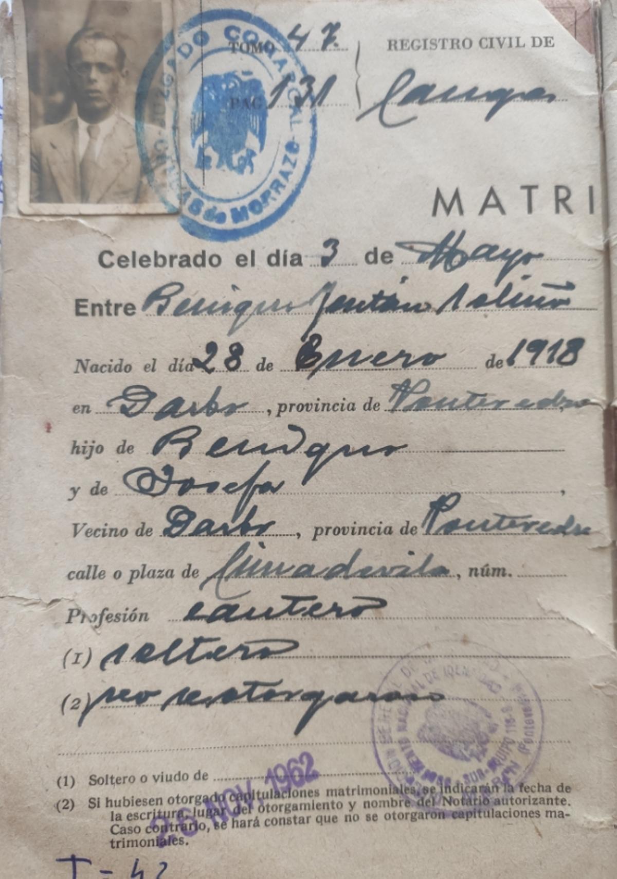 Documento de Benigno Fontán.