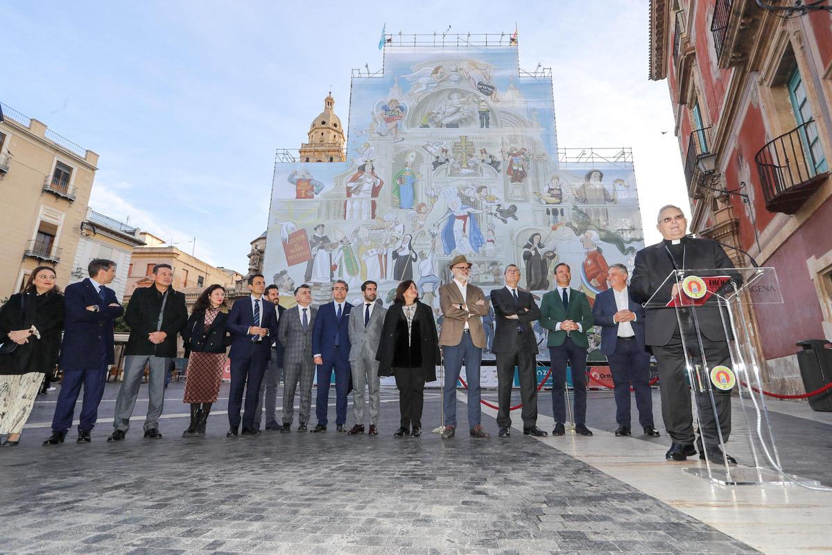 Acto de presentación de la lona sobre el imafronte de la Catedral de Murcia