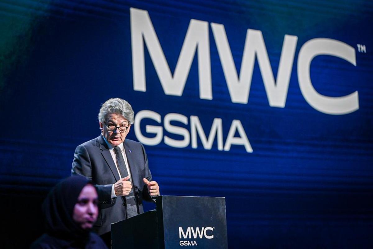El comisario europeo de Mercado Interior, Thierry Breton, durante la inauguración del Mobile World Congress 2023.