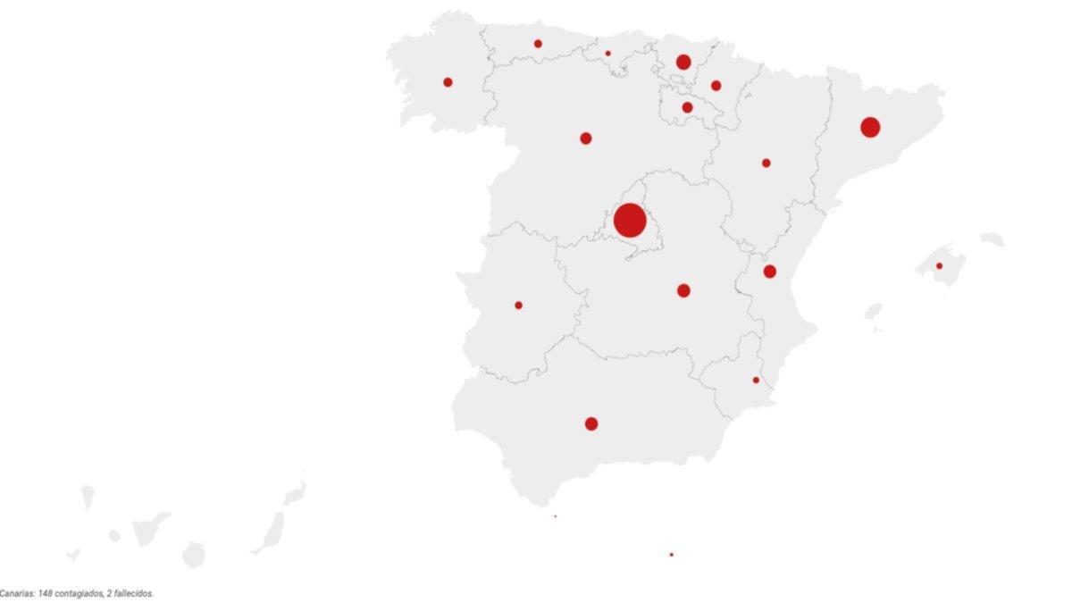 Mapa interactivo de la evolución del coronavirus por Comunidades Autónomas