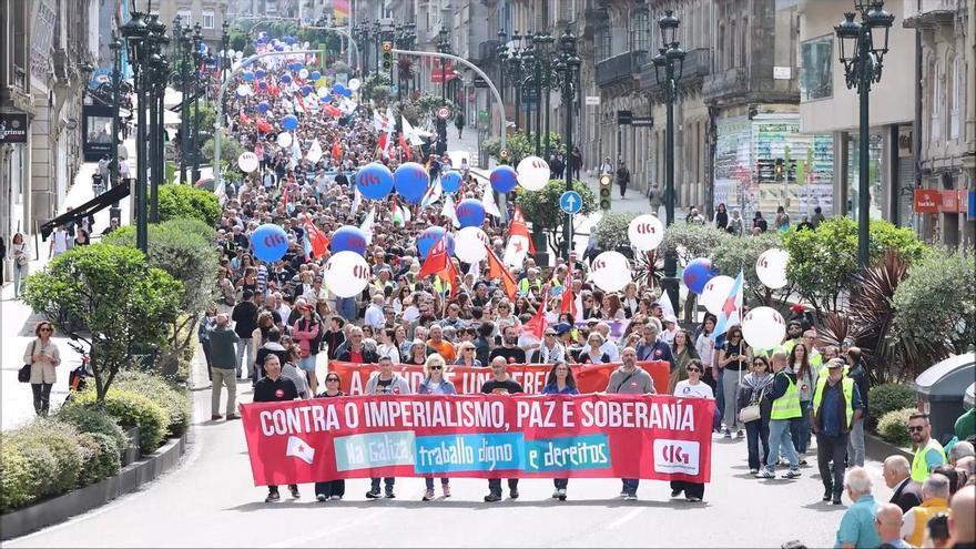 Manifestación de la CIG en Vigo por el Primero de Mayo: «Contra o imperialismo, paz e soberanía. Na Galiza, traballo digno e dereitos»