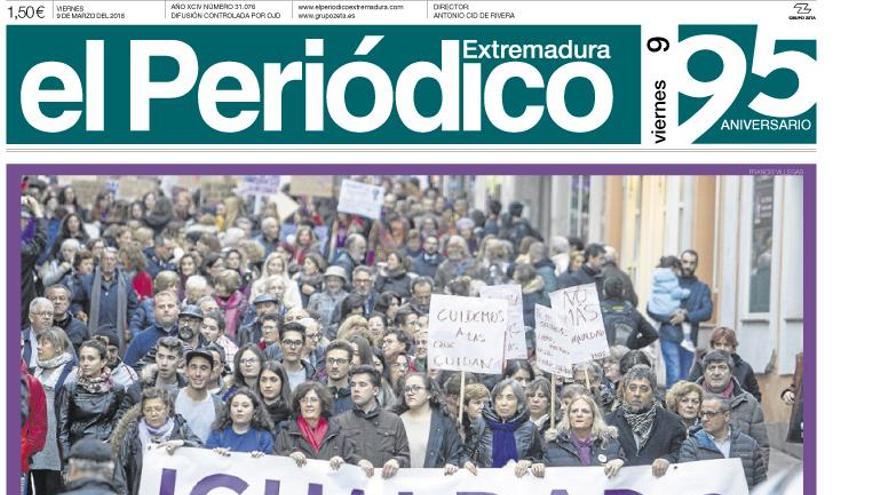 Esta es la portada de EL PERIÓDICO EXTREMADURA correspondiente al día 9 de marzo del 2018