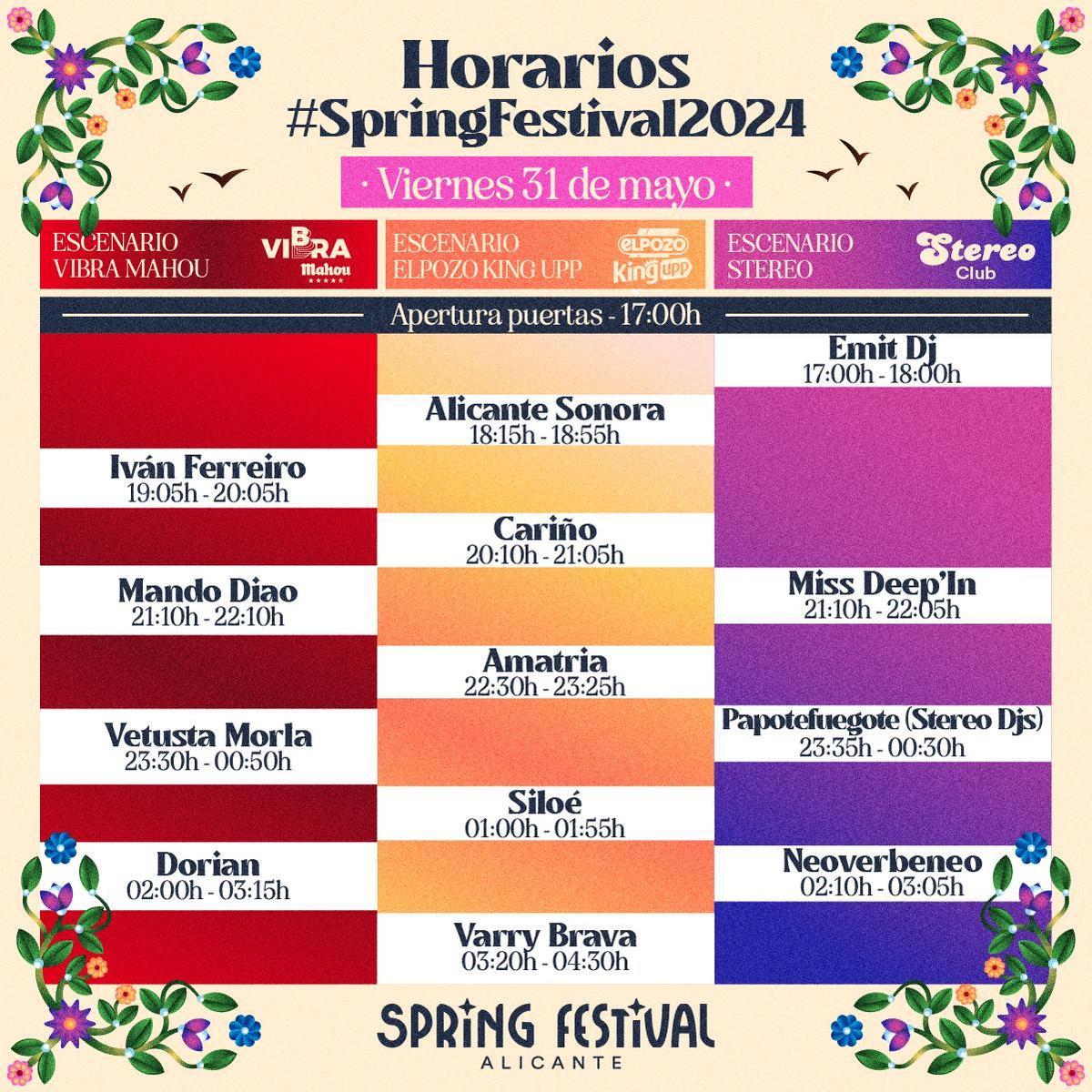 HORARIOS SPRING FESTIVAL ALICANTE Confirmado Estos son los horarios