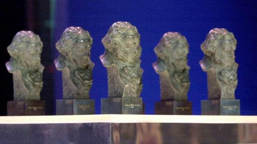 Varias estatuillas de premios Goya.