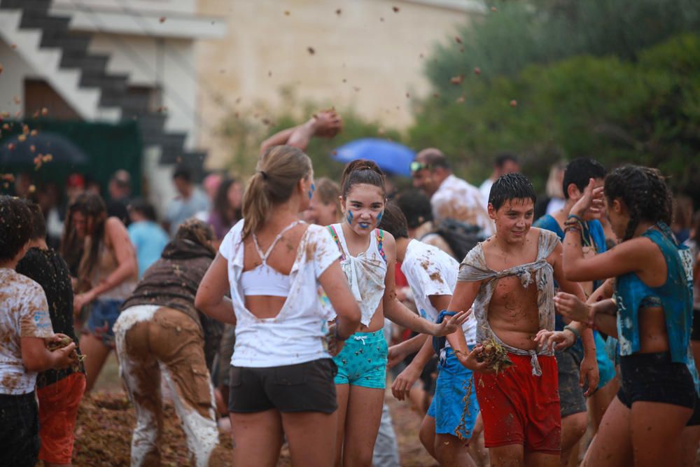 Angesichts des Regenwetters auf Mallorca wurde die traditionelle Traubenschlacht zur Weinernte am Samstag (16.9.) zur Schlammschlacht.