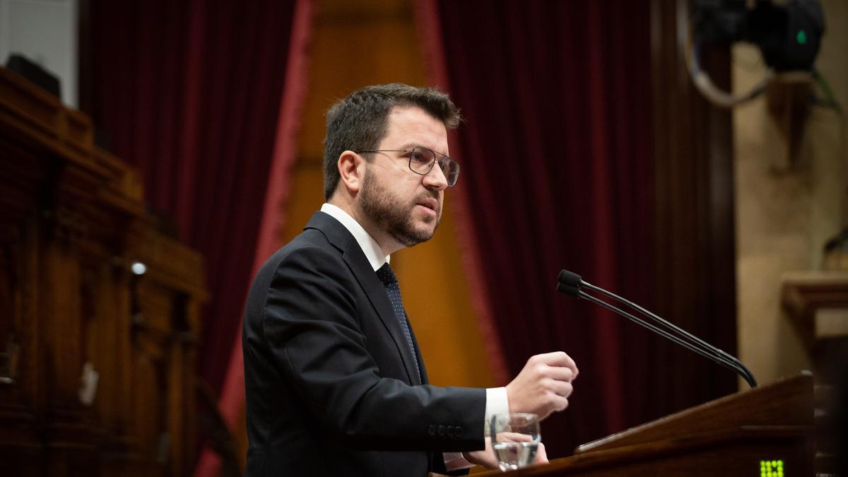 El 'president' de la Generalitat, Pere Aragonès, en el Parlament.