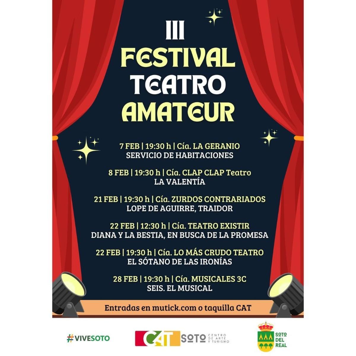 Cartel del III Festival de Teatro Amateur de Soto del Real que se celebrará todos los fines de semana de febrero