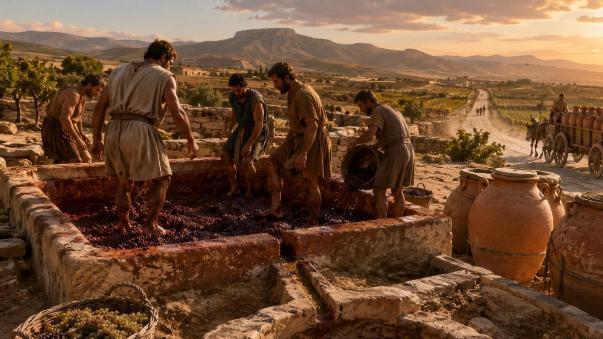 Recreación histórica realizada por IA de una bodega romana del siglo II d.C. en Yecla